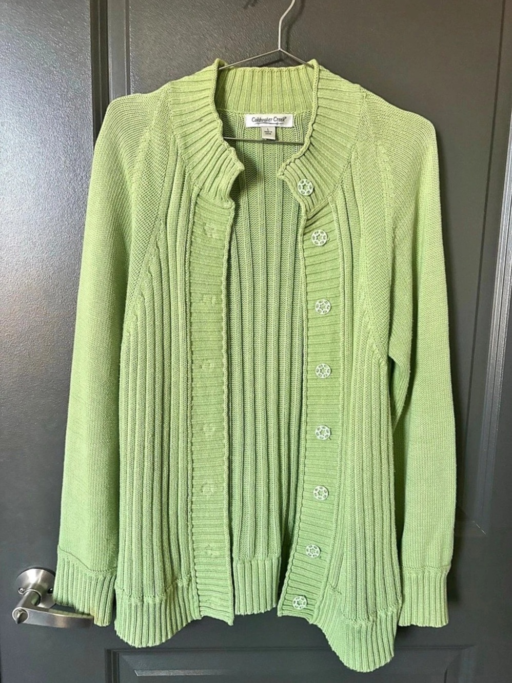 Coldwater Creek Ribbed Button Front Cardigan in Green Size Large Like New